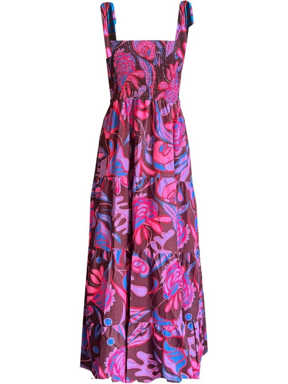 Women's Purple 1 Sleeveless Square Neck Ruffle Flowy Imported Maxi Dress
